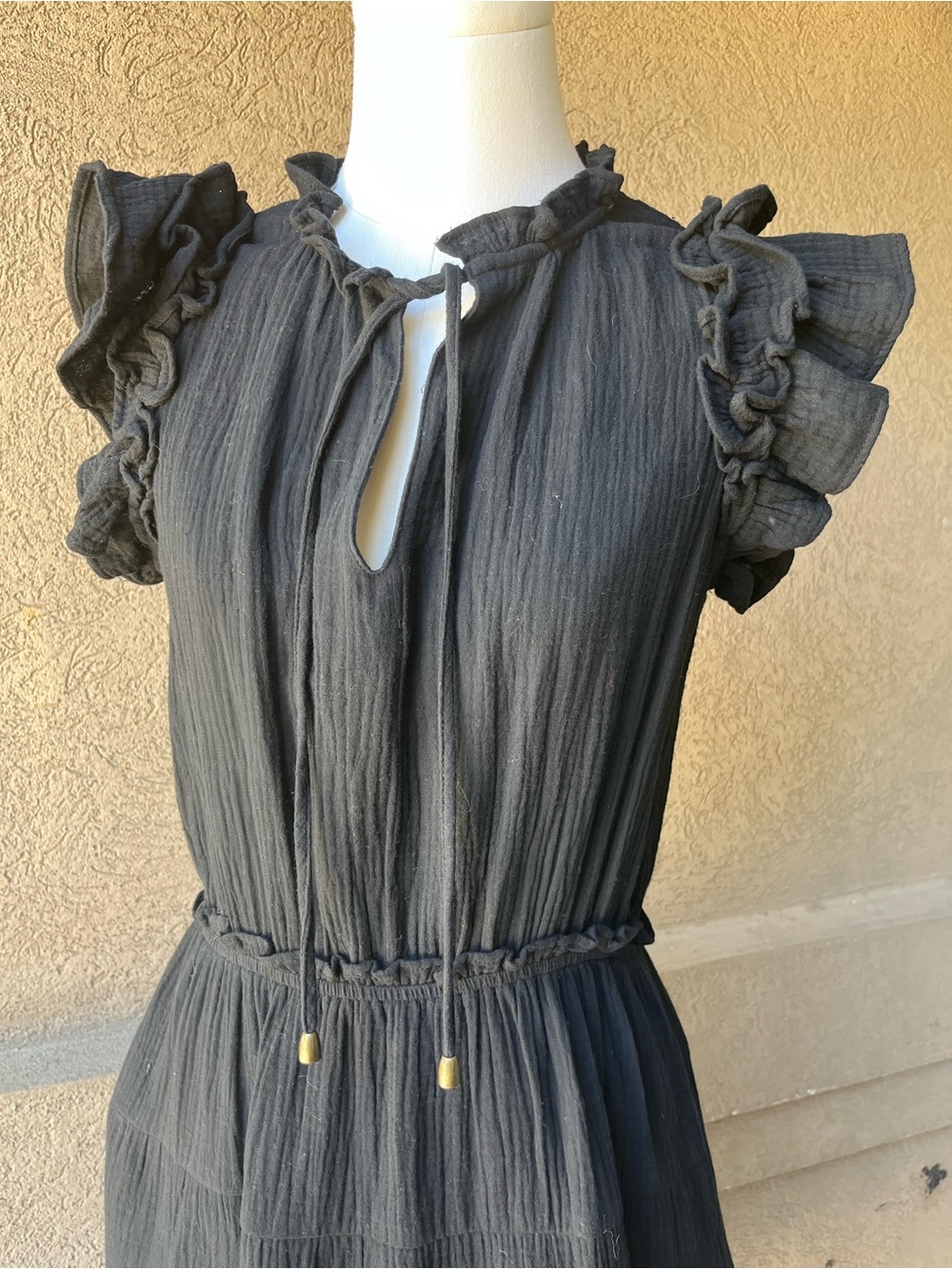Another Love Black Ruffle-Shoulder Tie-Waist Midi Dress - Picture 3 of 7